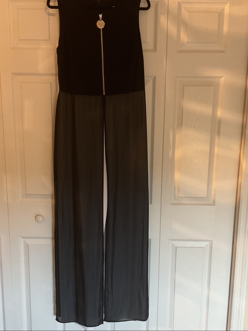 Joseph Ribkoff Black Sleeveless Wide-Leg Jumpsuit with Silver Zip